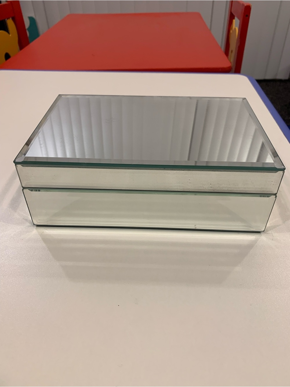 Mirrored Glass Jewelry Organizer Box - Clear Silver Accent